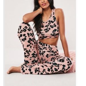 pink leopard print long leg pyjama set
